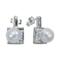 Серьги из серебра с жемчугом и фианитами