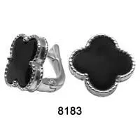 Серьги из серебра Клевер с черным янтарем