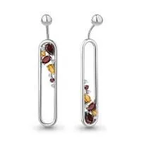 Серьги из серебра с топазами свисс блю, аметистом и фианитами