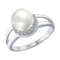 Кольцо из серебра с жемчугом и фианитами Sokolov
