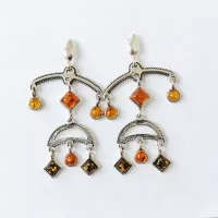 Серьги пусеты из серебра с натуральным янтарем