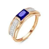 Кольцо из красного золота с синим и белыми фианитами