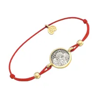 Браслет АНГЕЛ-ХРАНИТЕЛЬ из золочёного серебра на красной нити с шариками