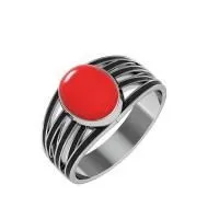 Кольцо из черненого серебра с красным кораллом