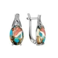 Серьги из серебра с устричной бирюзой и фианитами