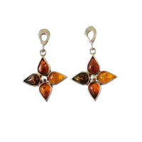 Серьги пусеты из серебра с натуральным янтарем