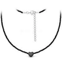 Колье из серебра с гематитом и чёрной натуральной шпинелью