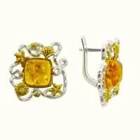 Серьги из серебра с янтарем и позолотой