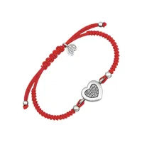 Браслет Святые Петр и Февронья из красной шелковой нити с платинированным серебром