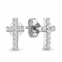 Серьги пусеты Крестики из серебра с фианитами
