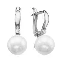 Серьги из серебра с жемчугом и фианитом