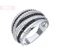 Кольцо из серебра с черными и белыми фианитами