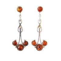Серьги из серебра с натуральным янтарем