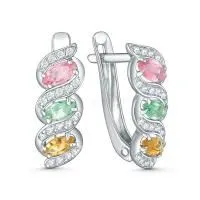 Серьги из серебра с натуральным турмалином и фианитами