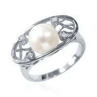 Кольцо из серебра с натуральным жемчугом и фианитами