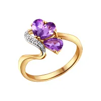 Кольцо SOKOLOV из золота с аметистами и фианитами