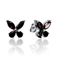 Серьги пусеты из серебра с натуральным гранатом