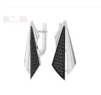 Серьги из серебра с черными и белыми фианитами