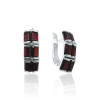 Серьги из серебра с натуральным гранатом (Чехия)