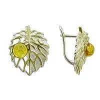 Серьги из серебра с янтарем и позолотой