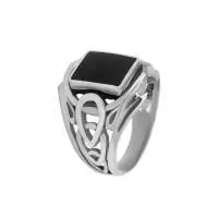 Мужское кольцо печатка из черненого серебра с лидитом
