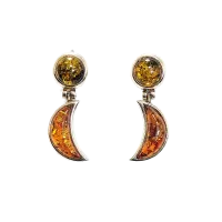 Серьги пусеты из серебра с натуральным янтарем