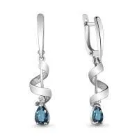 Серьги из серебра с топазом лондон блю и фианитом