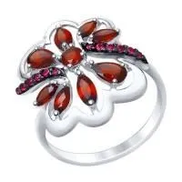Кольцо из серебра с гранатами и красными фианитами (SOKOLOV)