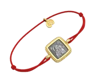 Браслет "Неувядаемыый цвет" из серебра с позолотой и шелковой нитью