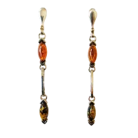 Серьги пусеты из серебра с натуральным янтарем