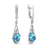 Серьги из серебра с топазом и фианитами