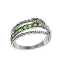 Кольцо из серебра с зелеными алпанитами и фианитами