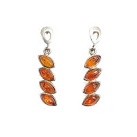 Серьги пусеты из серебра с натуральным янтарем