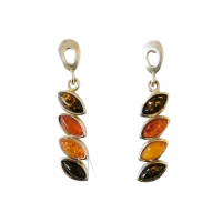 Серьги пусеты из серебра с натуральным янтарем