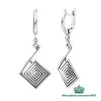 Серьги Лабиринт из серебра с чернением