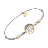 Браслет АНГЕЛ-ХРАНИТЕЛЬ из золочёного серебра на серой нити с шариками