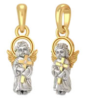Подвеска АНГЕЛ ХРАНИТЕЛЬ из золоченого серебра с фианитом и чернением
