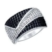 Кольцо из серебра с бесцветными и чёрными фианитами (SOKOLOV)