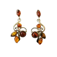 Серьги пусеты из серебра с натуральным янтарем