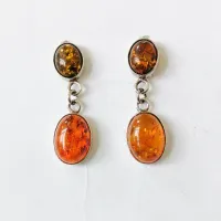 Серьги из серебра с натуральным янтарем