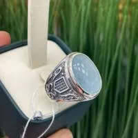Кольцо мужское из серебра с натуральным аквамарином