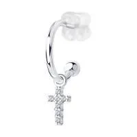 Серьга с подвеской-крестом из серебра с фианитами