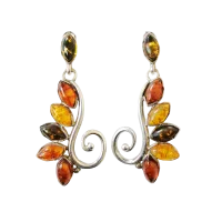 Серьги из серебра с натуральным янтарем