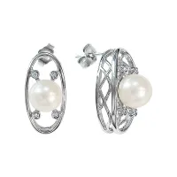 Серьги из серебра с жемчугом и фианитами