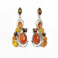 Серьги из серебра с натуральным янтарем
