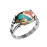 Кольцо из серебра с устричной бирюзой и фианитами