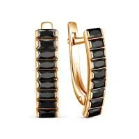 Серьги из золочёного серебра с черными фианитами