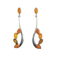 Серьги пусеты из серебра с натуральным янтарем