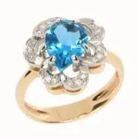 Кольцо из красного золота с топазом и бриллиантами