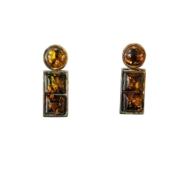 Серьги пусеты из серебра с натуральным янтарем